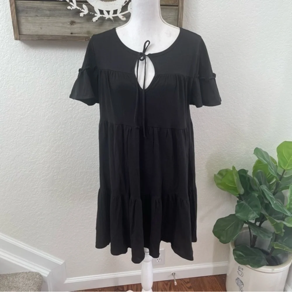 J. Crew‎ broken in tiered mini black cotton dress size M NWT